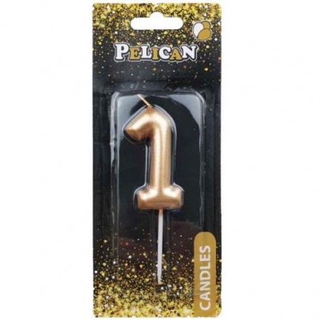 Свічка для торта Pelican "1" ЗОЛОТО  6см /866011/