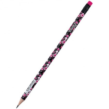 Олівець "Axent Floral Black 9009-14" HB, з гумкою