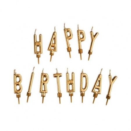 Набір свічок д/торта "Happy Birtday" золото /7575-6-G/868501/
