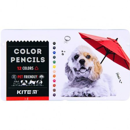 Олівці 12 кол."Kite Dogs K22-058-1", в метал. пеналі