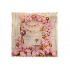 Фотозона "Happy birthday" 83 кульки (дизайн рожевий із золотом) /Т-8952/